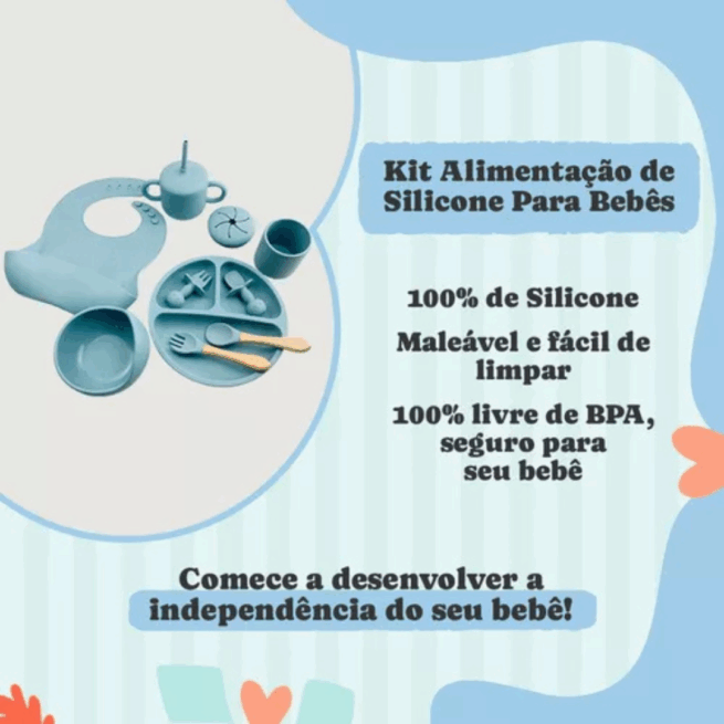 Jogo de Introdução Alimentar para Bebê em Silicone Premium 8 Peças – Azul Escuro ou Claro – BBL-54 – Alimentação Saudável
