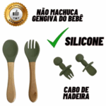 Jogo de Introdução Alimentar para Bebê com Utensílios em Silicone Premium 8 Peças - Verde Escuro