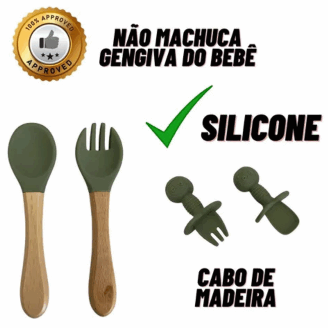 Jogo de Introdução Alimentar para Bebê com Utensílios em Silicone Premium 8 Peças - Verde Escuro