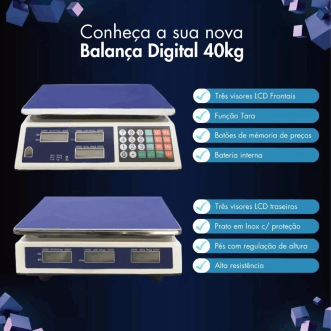 Balança Eletrônica Digital Recarregável até 40kg – Bivolt para Uso Comercial