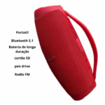 Caixa de Som Boombox Bluetooth 3 – Vermelha – Bivolt