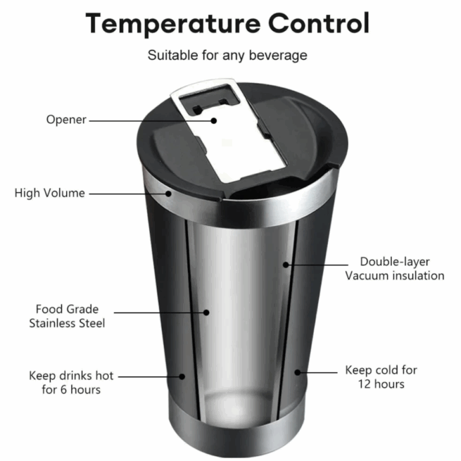 Copo Térmico Inox com Tampa e Abridor 473 ml - Azul Royal (Normal)