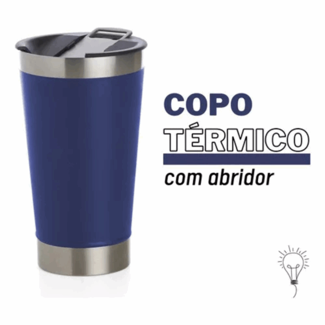 Personalizado - Copo Térmico Inox 473 ml com Tampa e Abridor – Azul Royal – Praticidade e Estilo