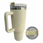 Copo Caneca Térmica Inox com Alça e Canudo 1200ml - Bege (Normal)