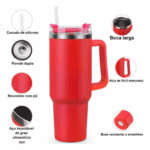 Copo Caneca Inox 1200 ml com Alça e Canudo - Vermelho (Normal)
