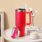 Copo Caneca Inox 1200 ml com Alça e Canudo - Vermelho (Normal)