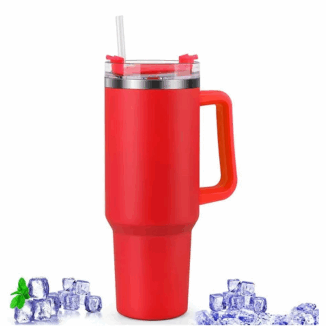 Copo Caneca Inox 1200 ml com Alça e Canudo - Vermelho (Normal)