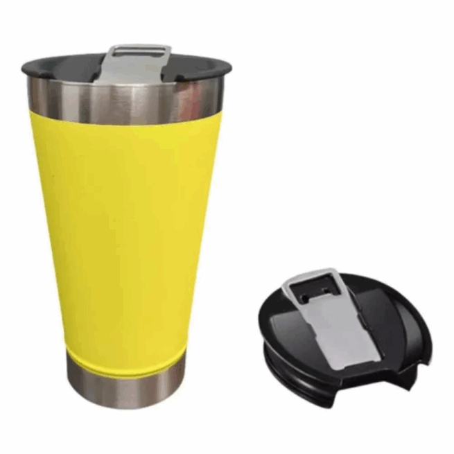 Copo Térmico Inox com Tampa e Abridor 473 ml - Amarelo (Personalizado)