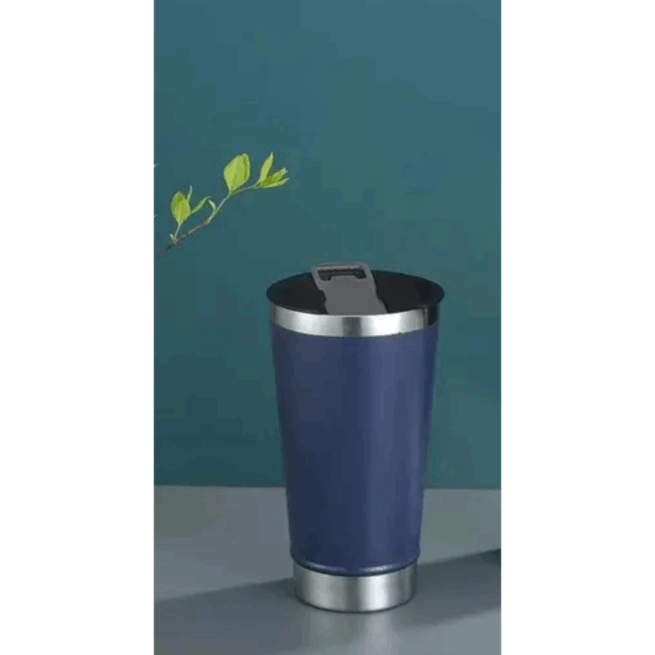 Copo Térmico Inox 473 ml com Tampa e Abridor – Azul Escuro Personalizado – Design Funcional