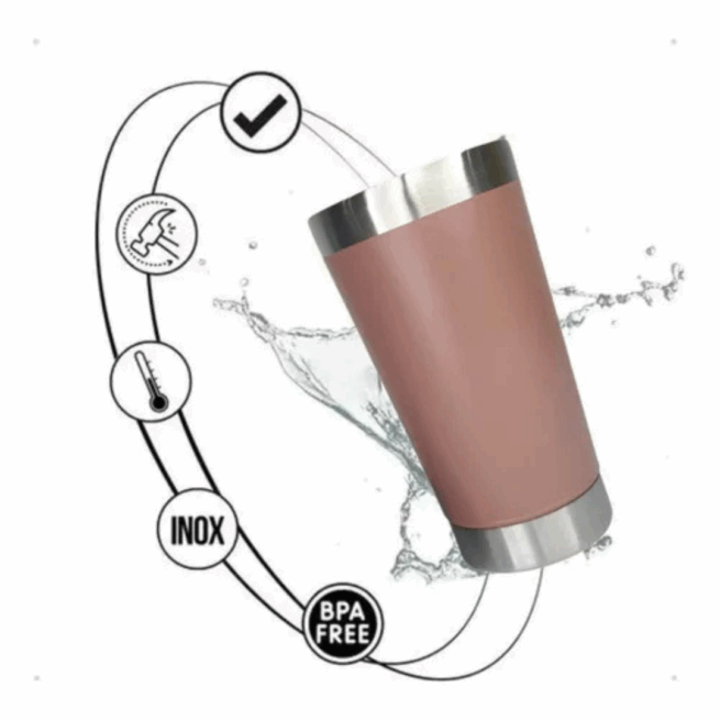 Copo Térmico Inox Personalizado 473 ml com Tampa e Abridor – Cor Rosê – Design Elegante