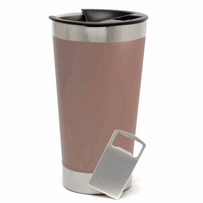 Copo Térmico Inox com Tampa e Abridor 473 ml - Rosê (Normal)