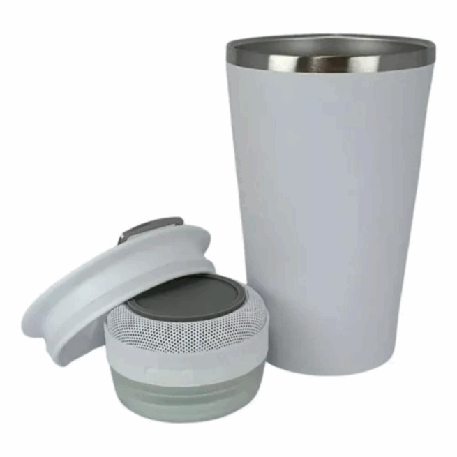 Copo Térmico Bluetooth Personalizado com Som LED, Tampa e Abridor 420 ml – Branco – Inovação e Praticidade