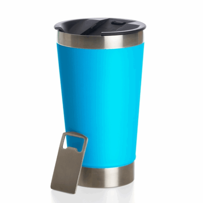Copo Térmico Inox com Tampa e Abridor 473ml - Azul Claro (Personalizado)