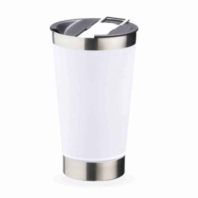 Copo Térmico Inox com Tampa e Abridor 473 ml – Cor Branco – Design Clássico e Funcional