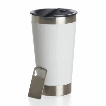 Copo Térmico Inox com Tampa e Abridor 473 ml – Cor Branco – Design Clássico e Funcional