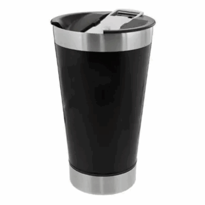 Copo Térmico Inox 473 ml com Tampa e Abridor – Preto Clássico – Versão Normal