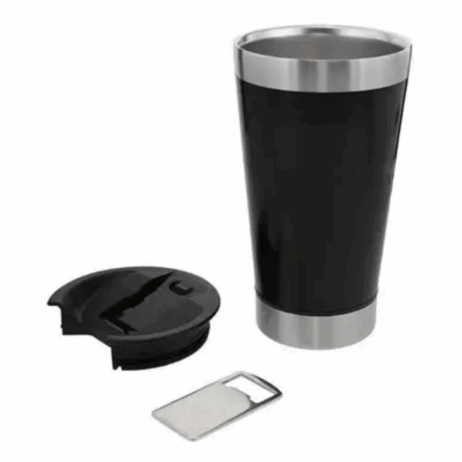 Copo Térmico Inox 473 ml com Tampa e Abridor – Preto Clássico – Versão Normal