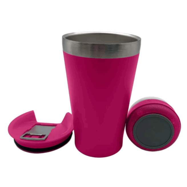 Copo Térmico Bluetooth Personalizado com Tampa e Abridor 420ml - Magenta (Fúcsia, Rosa)