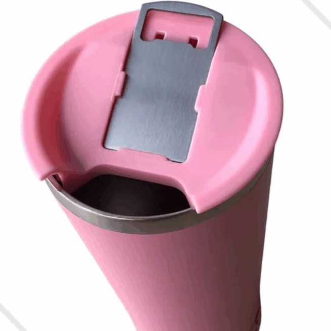 Copo Térmico Bluetooth Personalizado com Som LED, Tampa e Abridor 420 ml – Rosa – Modernidade e Funcionalidade