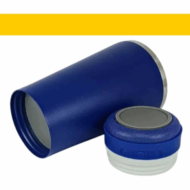 Copo Térmico Bluetooth Personalizado com Som LED, Tampa e Abridor 420 ml – Azul Marinho – Alta Tecnologia