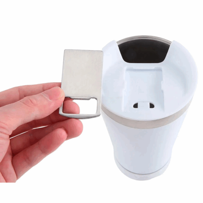 Copo Térmico Bluetooth Personalizado com Som LED, Tampa e Abridor 420 ml – Branco – Inovação e Praticidade