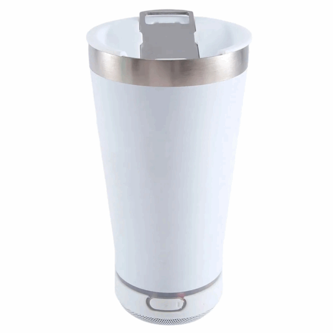 Copo Térmico Bluetooth Personalizado com Som LED, Tampa e Abridor 420 ml – Branco – Inovação e Praticidade