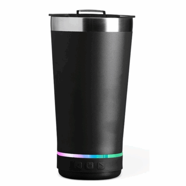 Copo Térmico Bluetooth Personalizado 420 ml com Tampa e Abridor – Preto Moderno