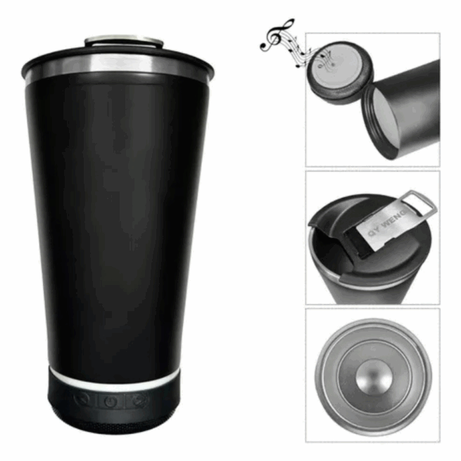 Copo Térmico Bluetooth com Som, LED, Tampa e Abridor 420 ml – Preto – Inovação para seu Dia a Dia