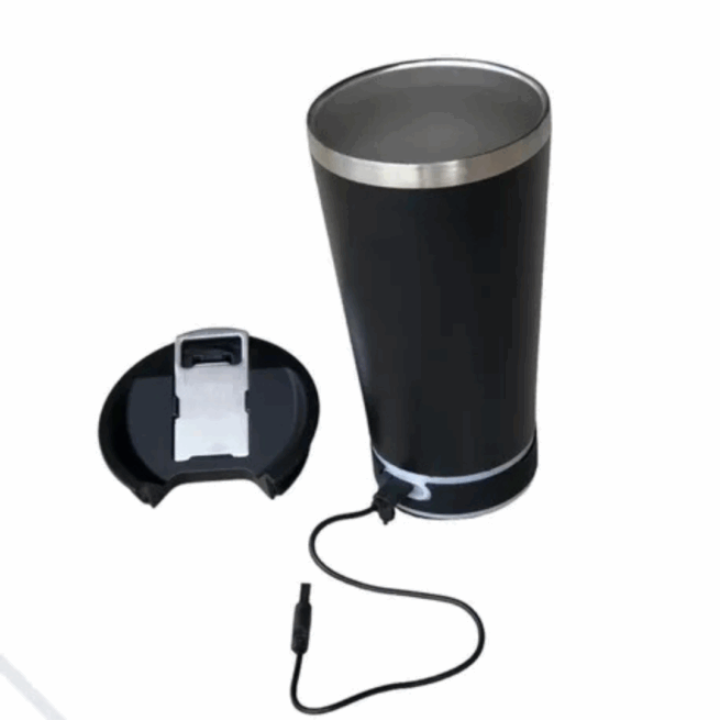 Copo Térmico Bluetooth com Som, LED, Tampa e Abridor 420 ml – Preto – Inovação para seu Dia a Dia