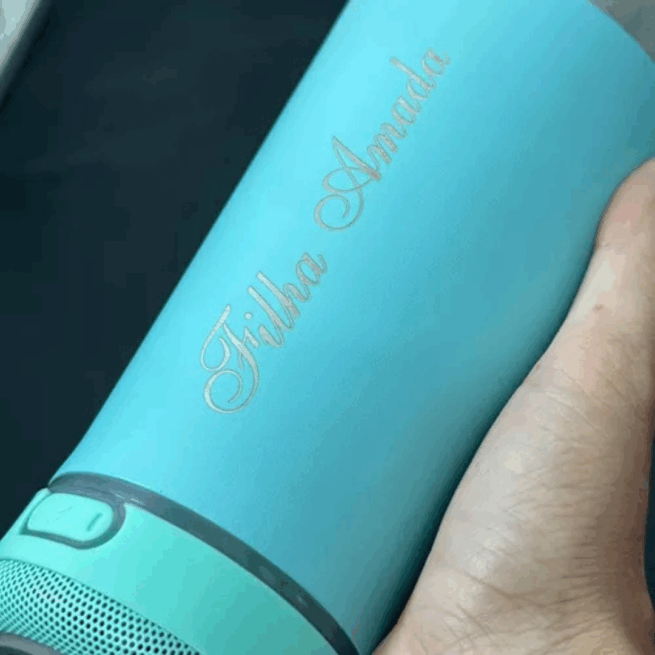 Copo Térmico Bluetooth com Som LED e Tampa com Abridor 420 ml - Verde Turquesa (Personalizado)