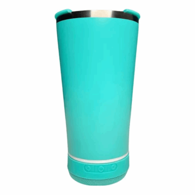 Copo Térmico Bluetooth com Som LED e Tampa com Abridor 420 ml - Verde Turquesa (Personalizado)