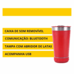 Copo Térmico Bluetooth Som Led com Tampa e Abridor 420 ml - Vermelho (Normal)