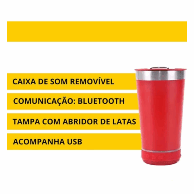 Copo Térmico Bluetooth Som Led com Tampa e Abridor 420 ml - Vermelho (Normal)