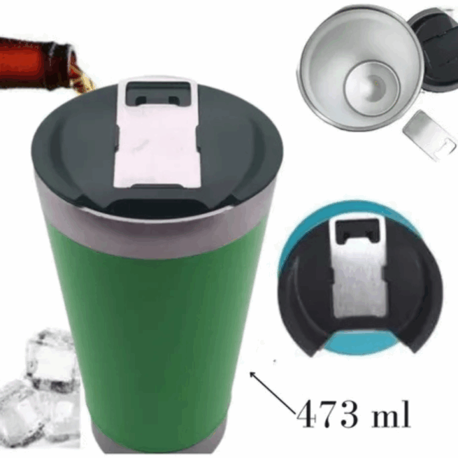 Copo Térmico Inox com Tampa e Abridor 473ml - Verde (Normal)