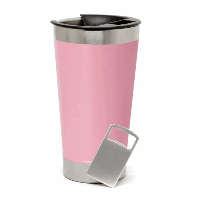Copo Térmico Inox com Tampa e Abridor 473ml - Rosa (Normal)