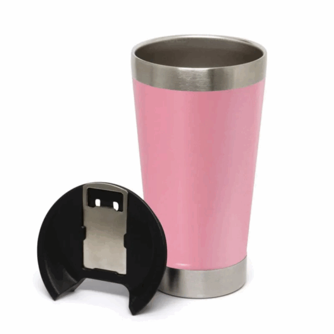 Copo Térmico Inox Personalizado 473 ml com Tampa e Abridor – Rosa – Design Moderno