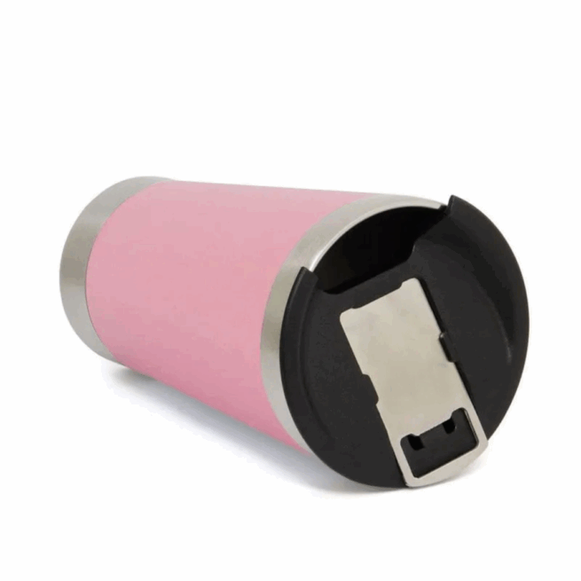 Copo Térmico Inox Personalizado 473 ml com Tampa e Abridor – Rosa – Design Moderno