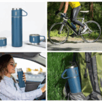 Jogo de Garrafa Térmica 500 ml com 3 Xícaras em Aço Inoxidável – Azul Marinho – Sofisticação na Mesa