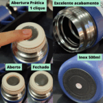 Jogo de Garrafa Térmica 500 ml com 3 Xícaras em Aço Inoxidável – Azul Marinho – Sofisticação na Mesa