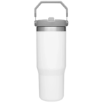 Garrafa Flip Straw Tumbler 900 ml com Alça Superior e Canudo – Branco Personalizado Grande – Design Moderno