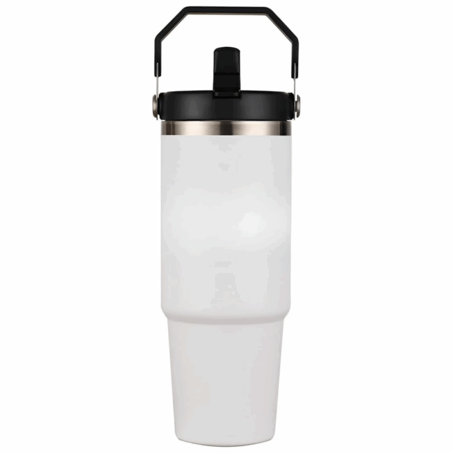 Garrafa Térmica Flip Straw Tumbler 900 ml com Alça e Canudo - Branco (Normal Grande)