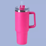 Copo Caneca Térmica Inox Personalizado 1200 ml com Alça e Canudo – Pink – Elegância e Conforto