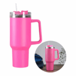 Copo Caneca Térmica Inox com Alça e Canudo 1200ml - Pink (Normal)