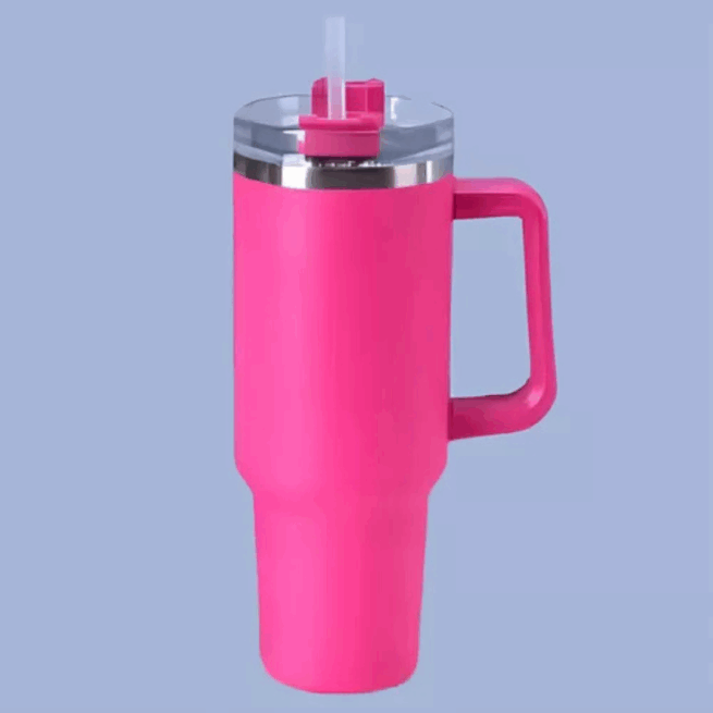 Copo Caneca Térmica Inox com Alça e Canudo 1200ml - Pink (Normal)