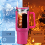 Copo Caneca Térmica Inox com Alça e Canudo 1200ml - Pink (Normal)