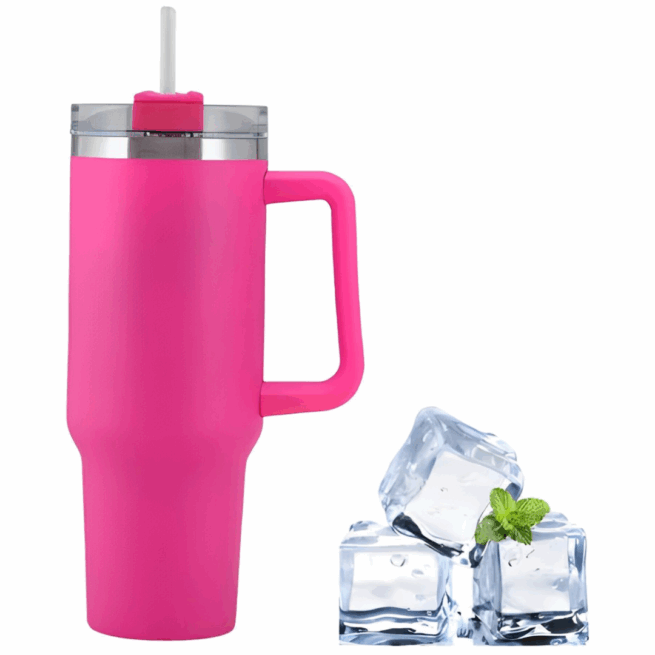 Copo Caneca Térmica Inox com Alça e Canudo 1200ml - Pink (Normal)