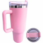 Copo Caneca Térmica Inox com Alça e Canudo 1200 ml - Rosa (Normal)