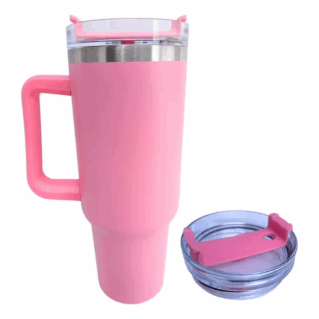 Copo Caneca Térmica Inox com Alça e Canudo 1200 ml - Rosa (Normal)