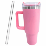 Personalizado - Copo Caneca Térmica Inox 1200 ml com Alça e Canudo – Rosa – Elegância e Funcionalidade