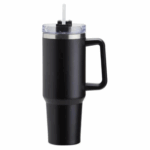 Copo Caneca Térmica Inox 1200 ml com Alça e Canudo – Preto Personalizado – Conservação Térmica